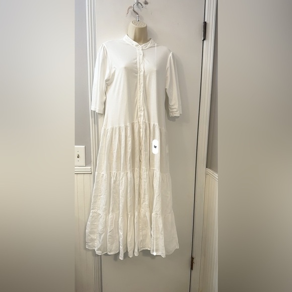 Etici Women’s White Linen Maxi Dress Cottagecore Button Front Made in Italy M/L - Picture 10 of 15